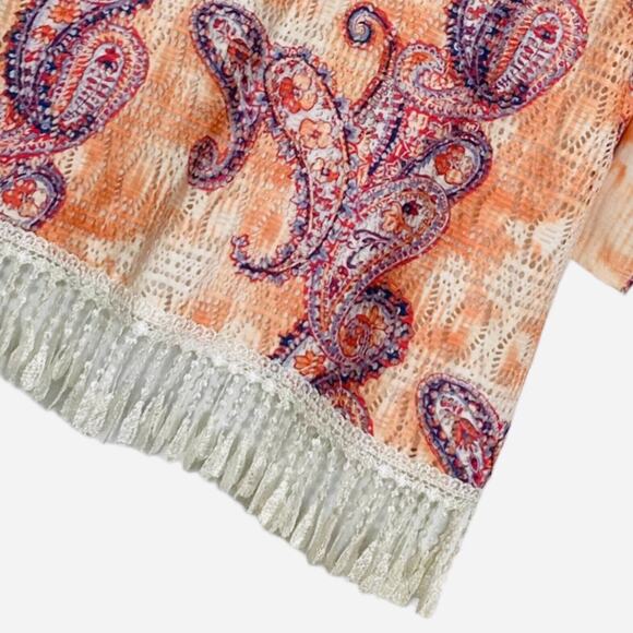 Paisley Fairy Y2K Top Women L Artsy Lace Fringe Hem Openwork Orange Purple Boho - Picture 4 of 12